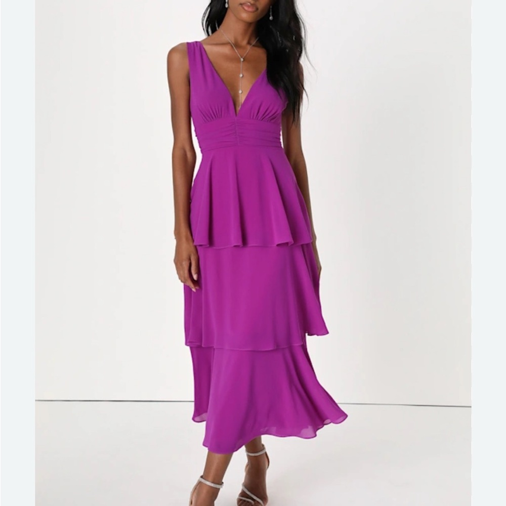 Lulus Purple Sleeveless Tiered Midi Dress